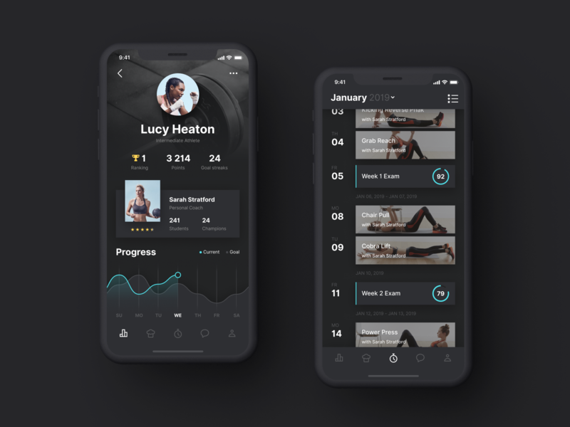 A concept of fitness app interface