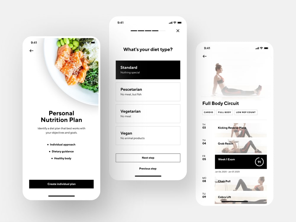 Fitness app with nutrition plan and training by Shakuro
