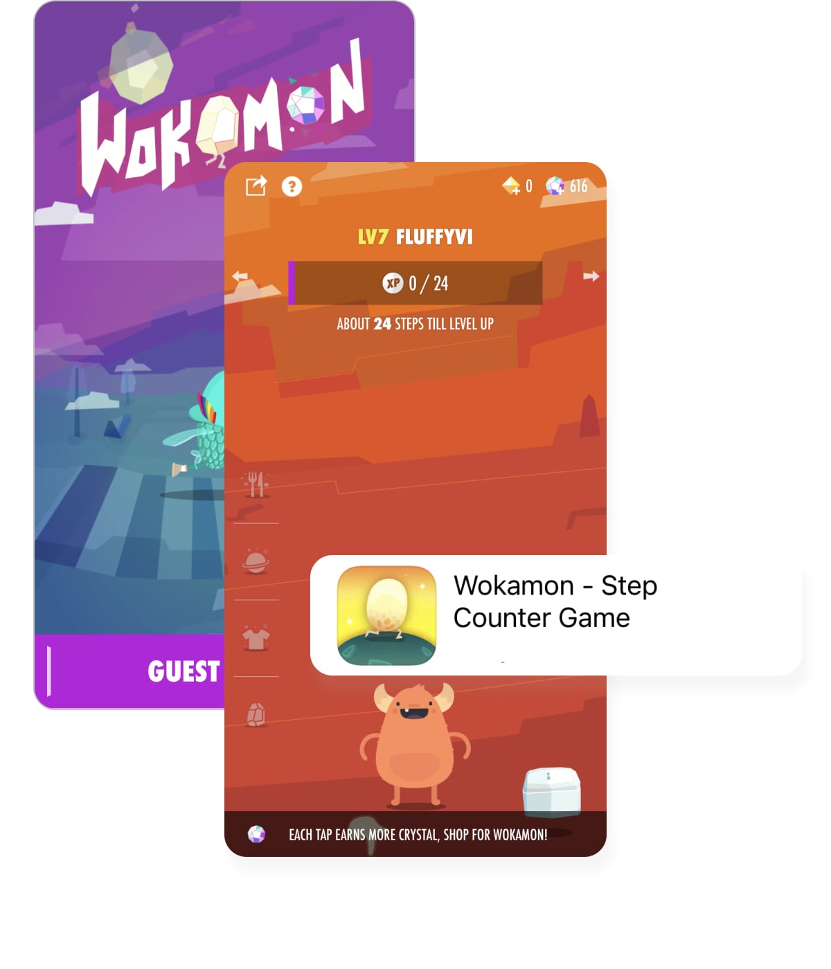 Wokamon fitness app - step counter game