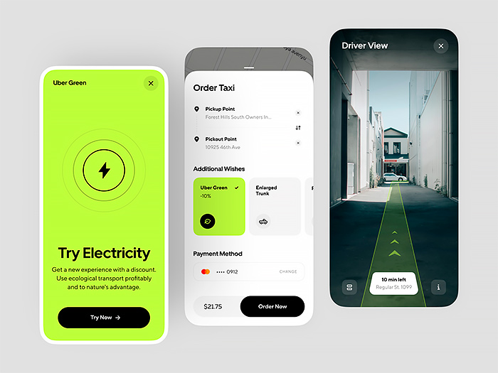 An Uber app concept for electrical cars by Shakuro