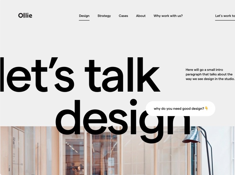 Creative studio page featuring a large header