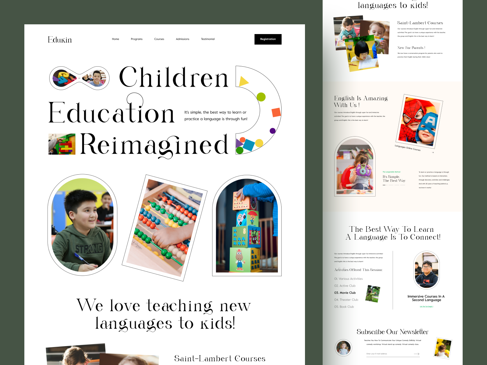 This concept shows a language learning website for children