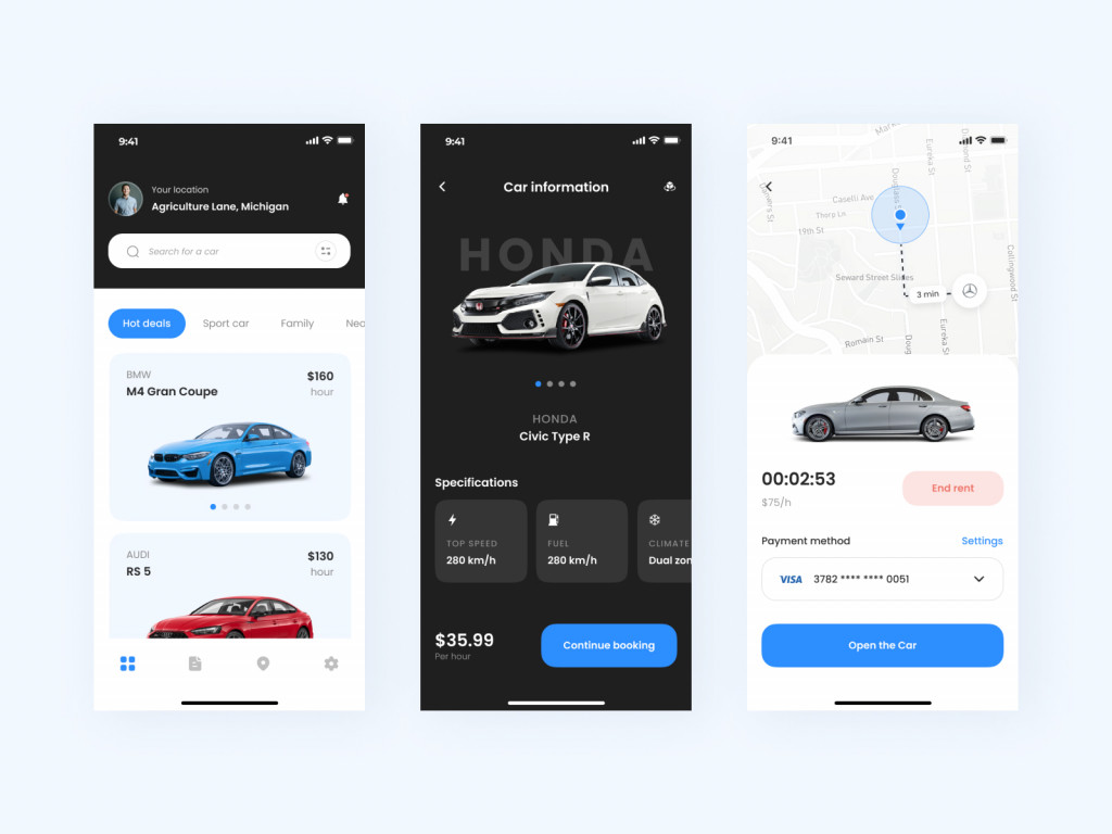 Create a clean UI for a car rental app