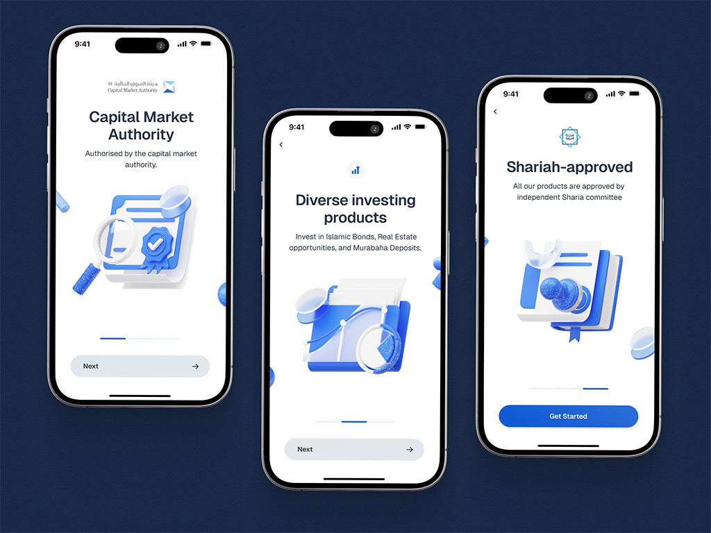 Abstract illustrations for the Dinar fintech app